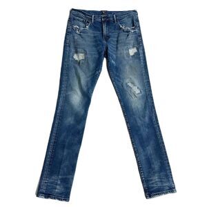 PRPS Le Sabre Slim Tapered Fit Distressed Stretch Denim Blue Jeans Mens 34